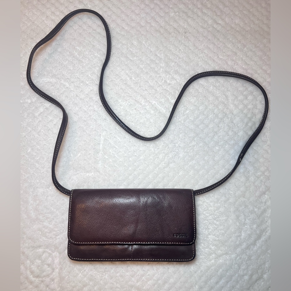 Fossil Dark Brown Leather Crossbody Bag
